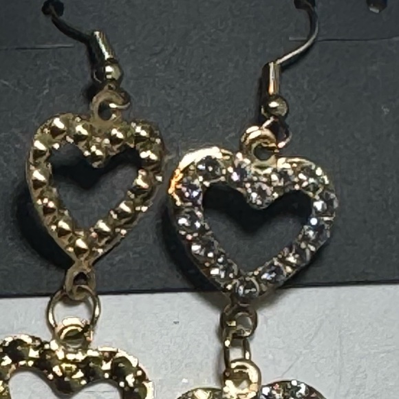 Saks Fifth Avenue Gold Tone 4 Dangling Heart Pave Crystal Hook Earrings - Picture 5 of 6